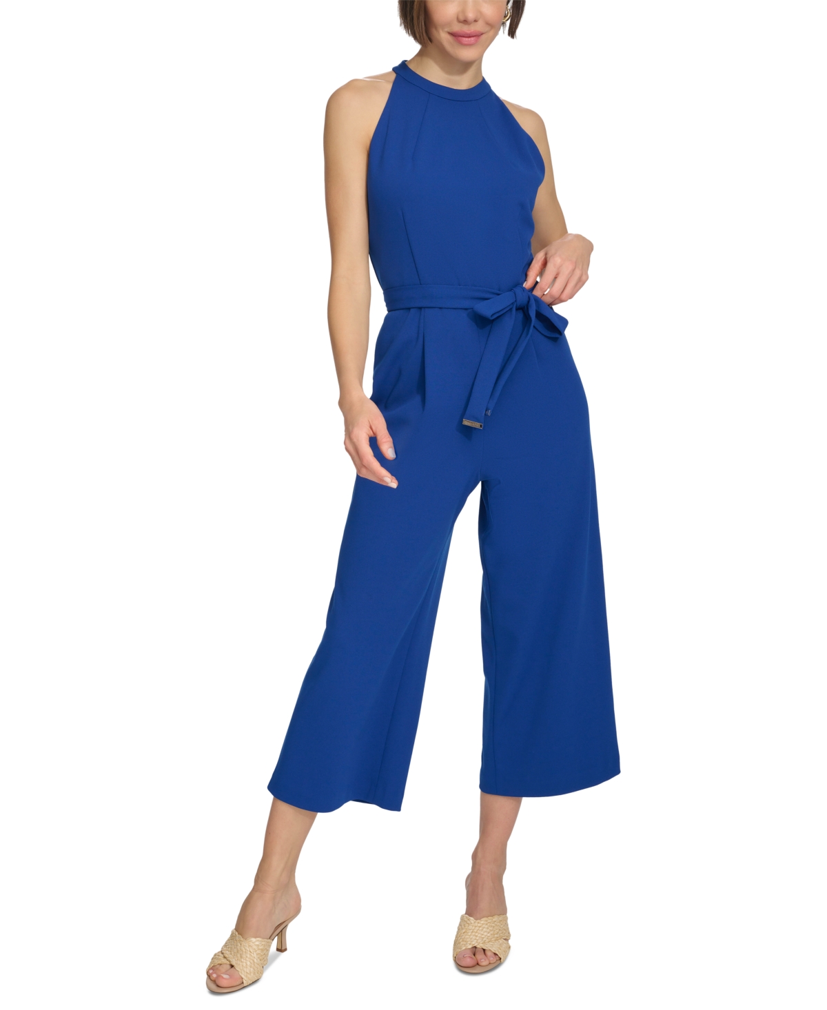 Shop Tommy Hilfiger Women's Belted Wide-leg Jumpsuit In Marina Blue