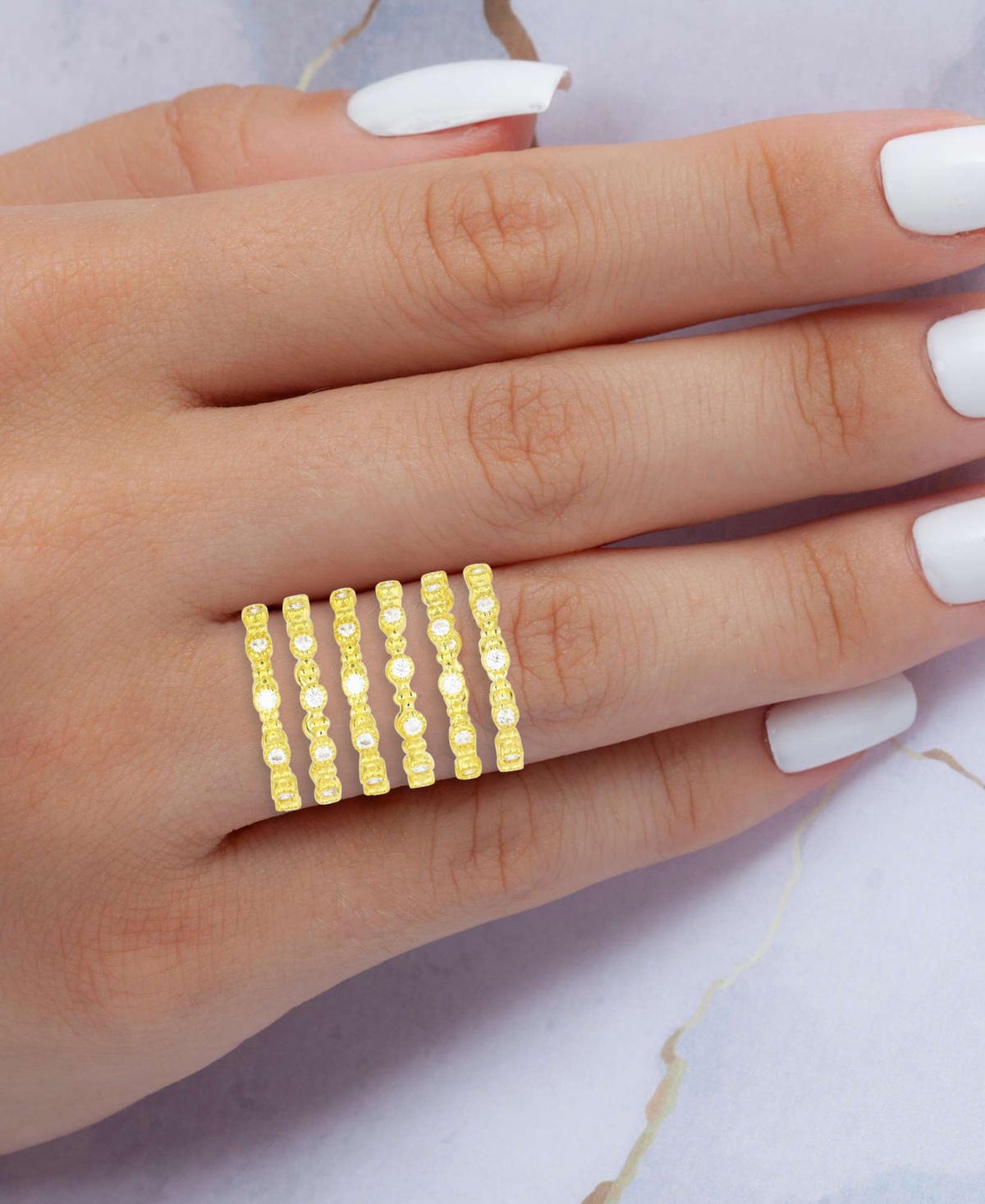 6-Pc. Set Cubic Zirconia Stack Rings in 14kPlated Sterling Silver - Gold