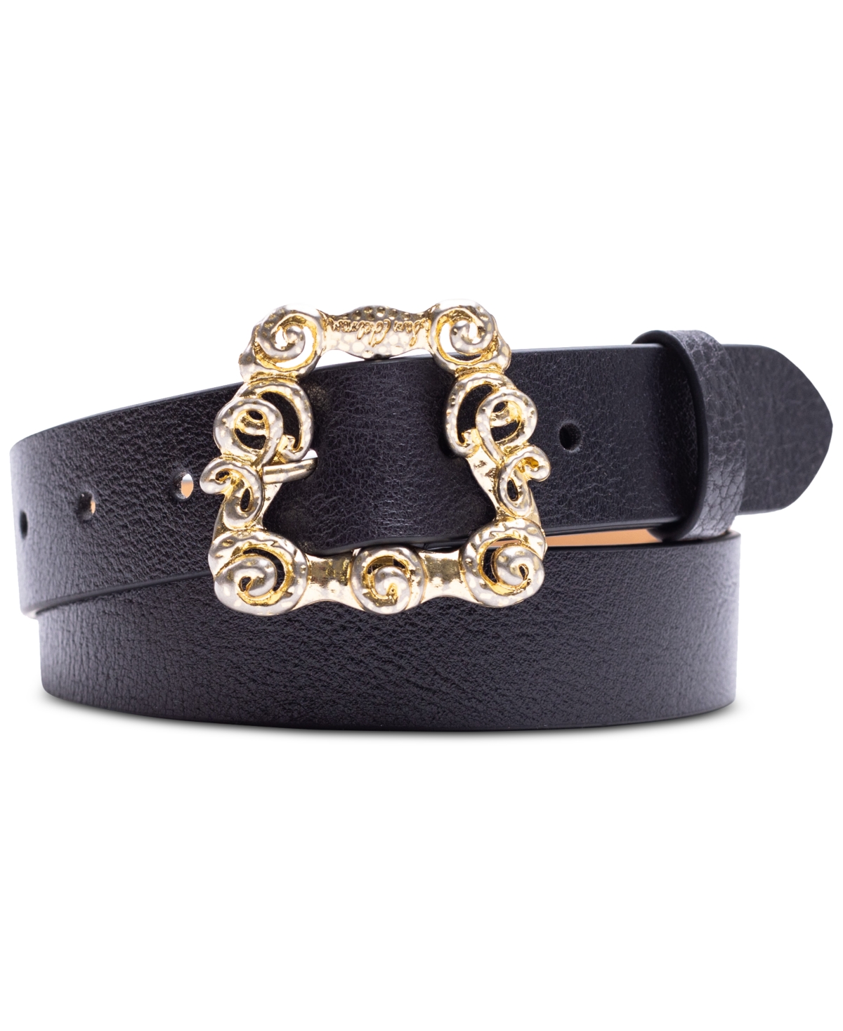 Women's Ornate Embellished Buckle Leather Belt - Black