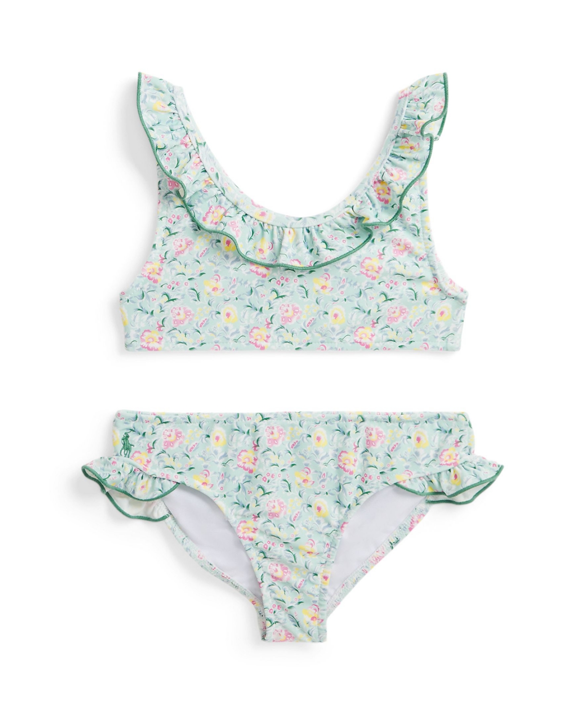 Shop Polo Ralph Lauren Toddler And Little Girls Floral Ruffled Two-piece Swimsuit In Simone Floral With Celestial Blue