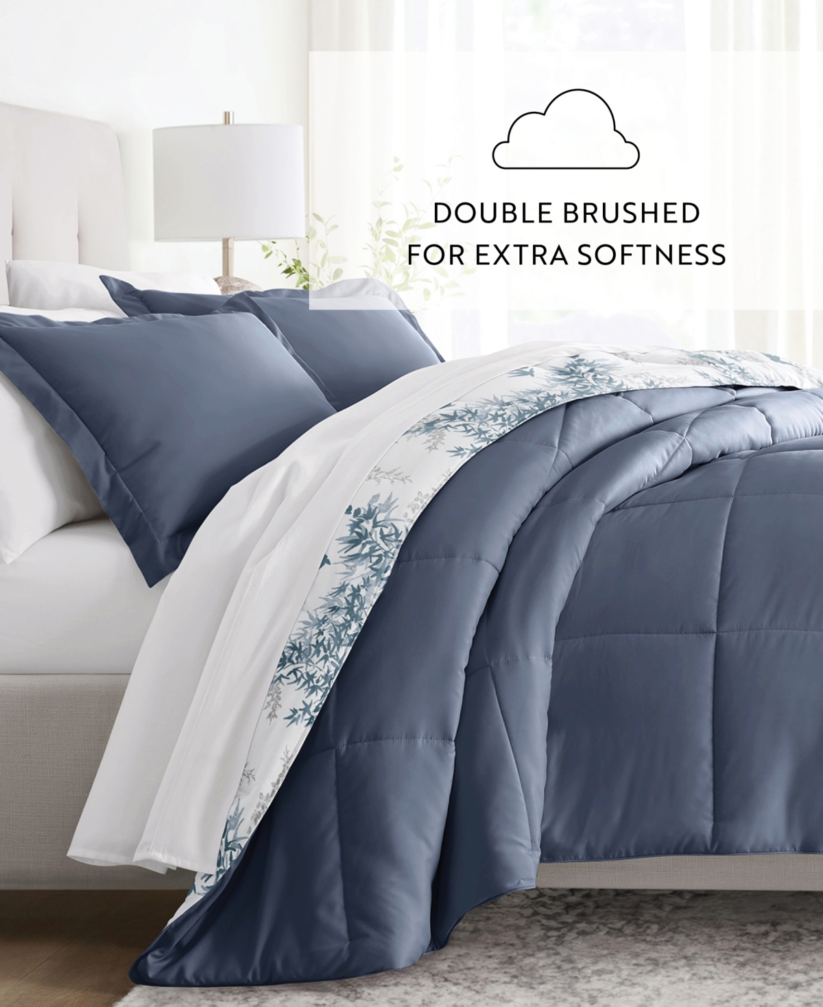 Ienjoy Home Bamboo Leaves Blue 3-piece Comforter Set, King/california King In Stone