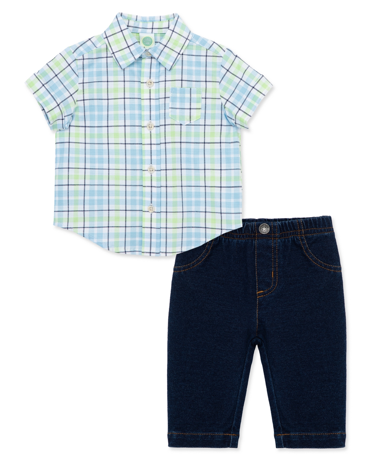 Little Me Baby Boys Plaid Button Front Shirt And Pants Set In Blue