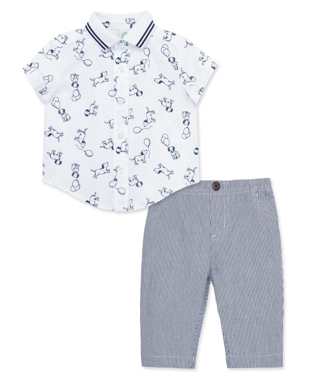 Shop Little Me Baby Boys Puppies Button Front Shirt And Pants Set In Blue