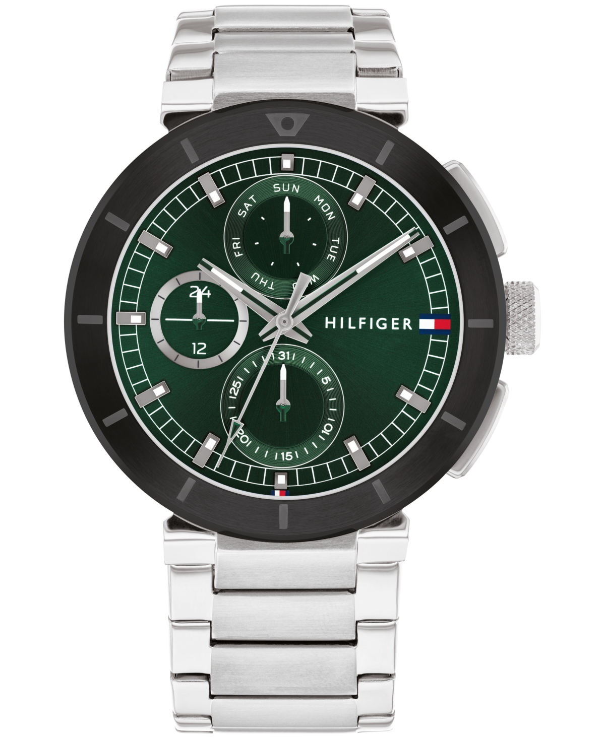 Men's Multifunction Silver-Tone Stainless Steel Watch 44mm - Silver