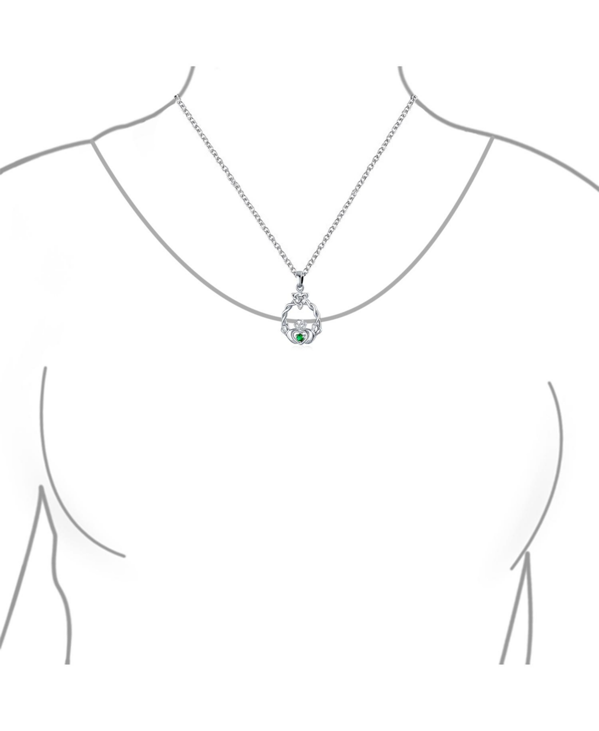 Bling Jewelry Irish KellyCubic Zirconia Cz Celtic Infinity Love Knot Friendship Heart Claddagh Pendant Necklace For Women Sterling Silver - Gre