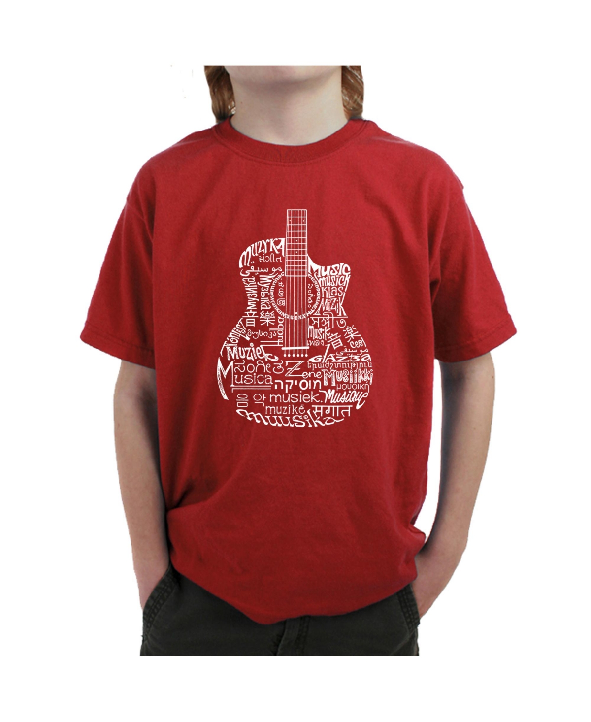 Boy's Word Art T-shirt - Languages Guitar