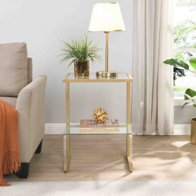 Golden Side Table, 2-Tier Acrylic Glass End Table For Living Room Bedroom