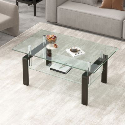 Clear Glass Coffee Table with 2-Tier Design