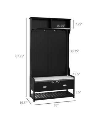 Hall Tree, Coat Rack and Bench Seat with 4 Hooks, 2 Drawers,