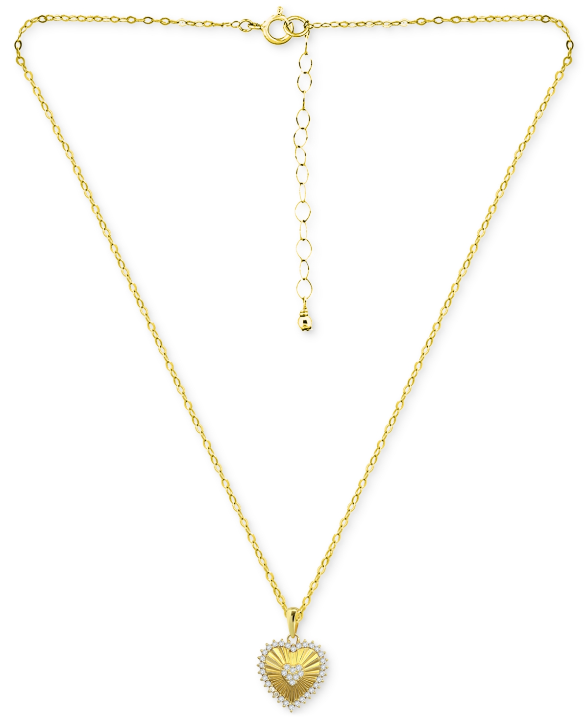 Giani Bernini Cubic Zirconia Textured Heart Pendant Necklace In Gold Over Sterling Silver, 16" + 2" Extender, Crea In Multi
