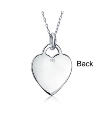 Tiny Minimalist Flat Medium Size Heart Shape Blank Plain Pendant Necklace Sterling Silver