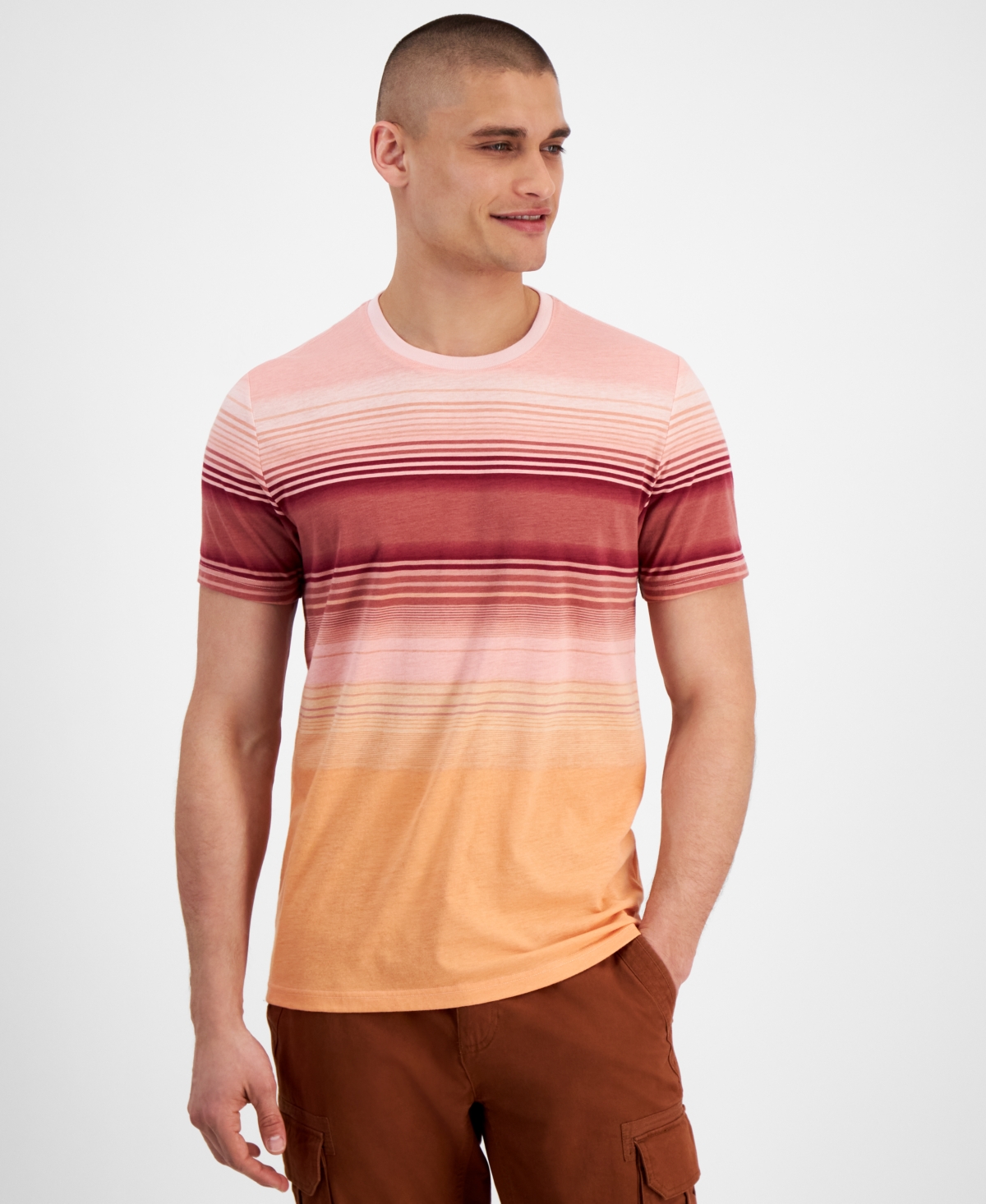Sun + Stone Men's Short Sleeve Crewneck Soft Stripe T-shirt, Created For Macy's In Sea Coral