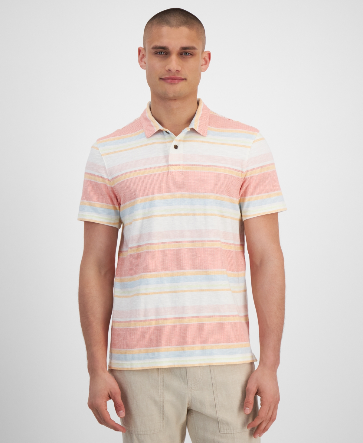 Shop Sun + Stone Men's Baja Striped Short Sleeve Polo Shirt, Created For Macy's In Sea Coral