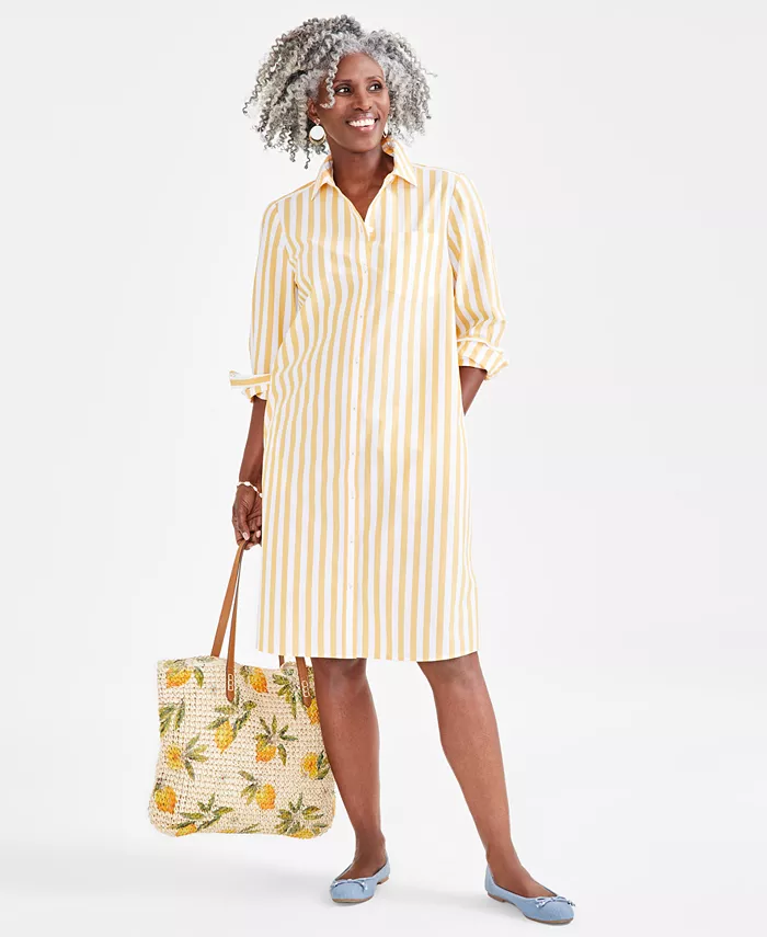 STYLE & CO Women's Cotton Striped Shirtdress, Regular & Petite, Created for Macy's