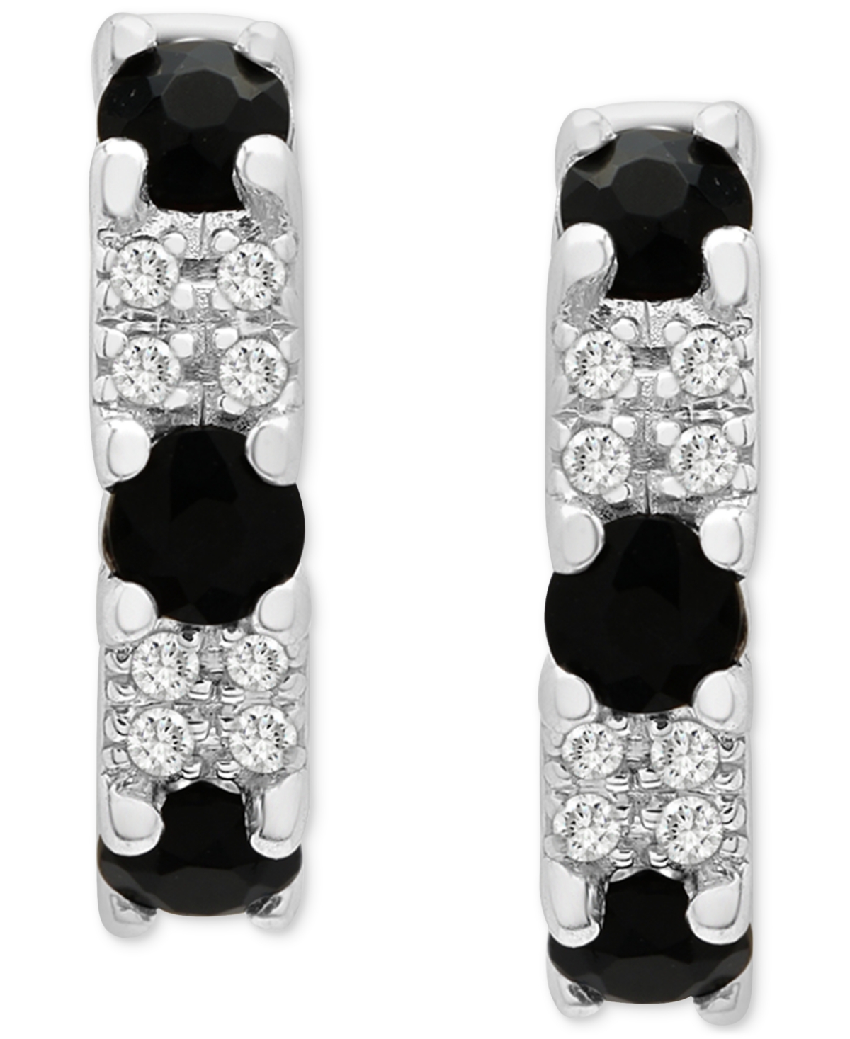 2-Pc. Set Onyx & White Topaz Double Pierced Chain Earrings, & Huggie Hoop Earrings in Sterling Silver - White Topaz  Onyx