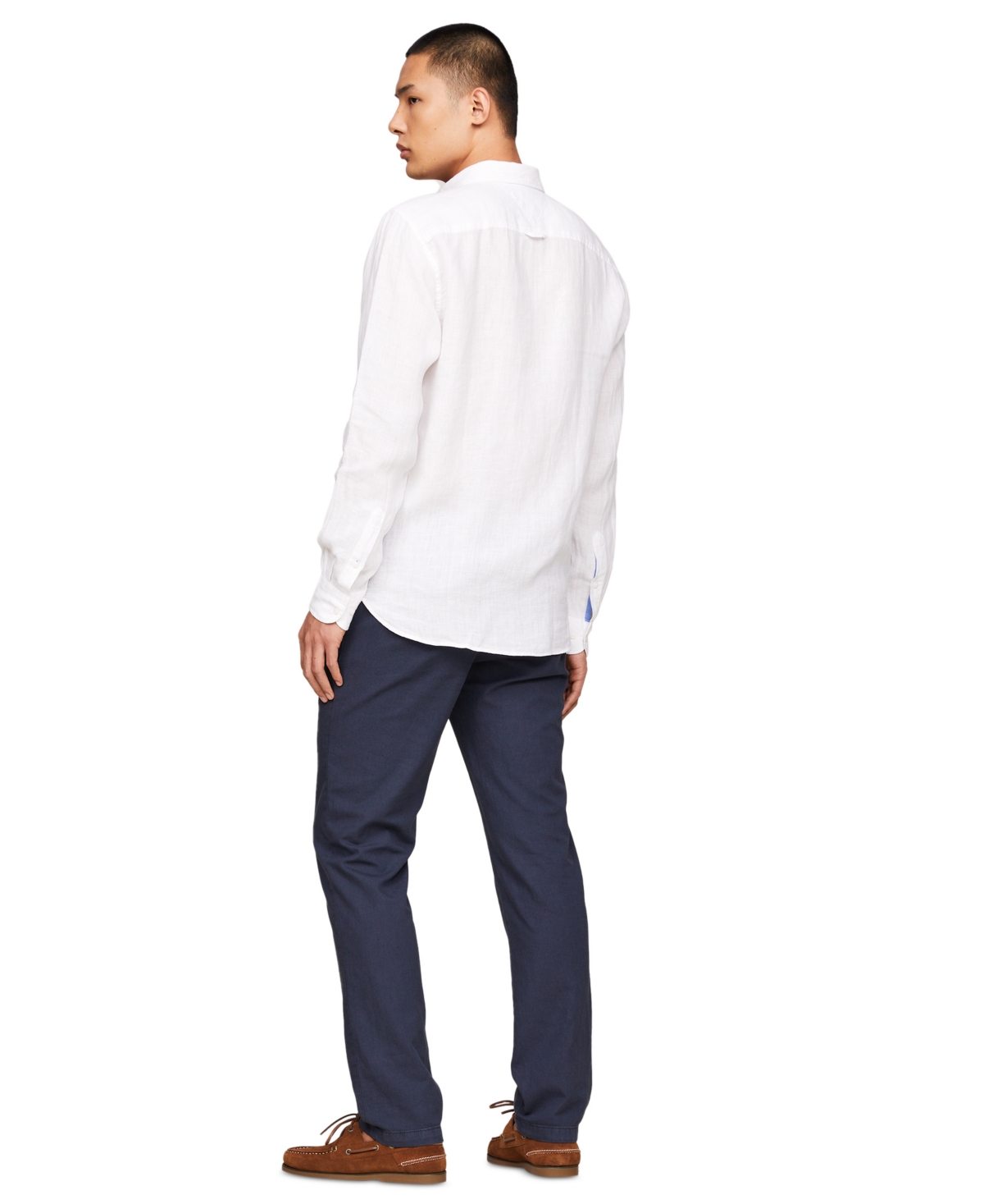 Tommy Hilfiger Men's Pigment-dyed Linen Button-down Long Sleeve Shirt In White
