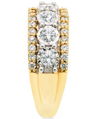 Diamond Three Row Band (1 ct. t.w.) in 14k Two-Tone Gold
