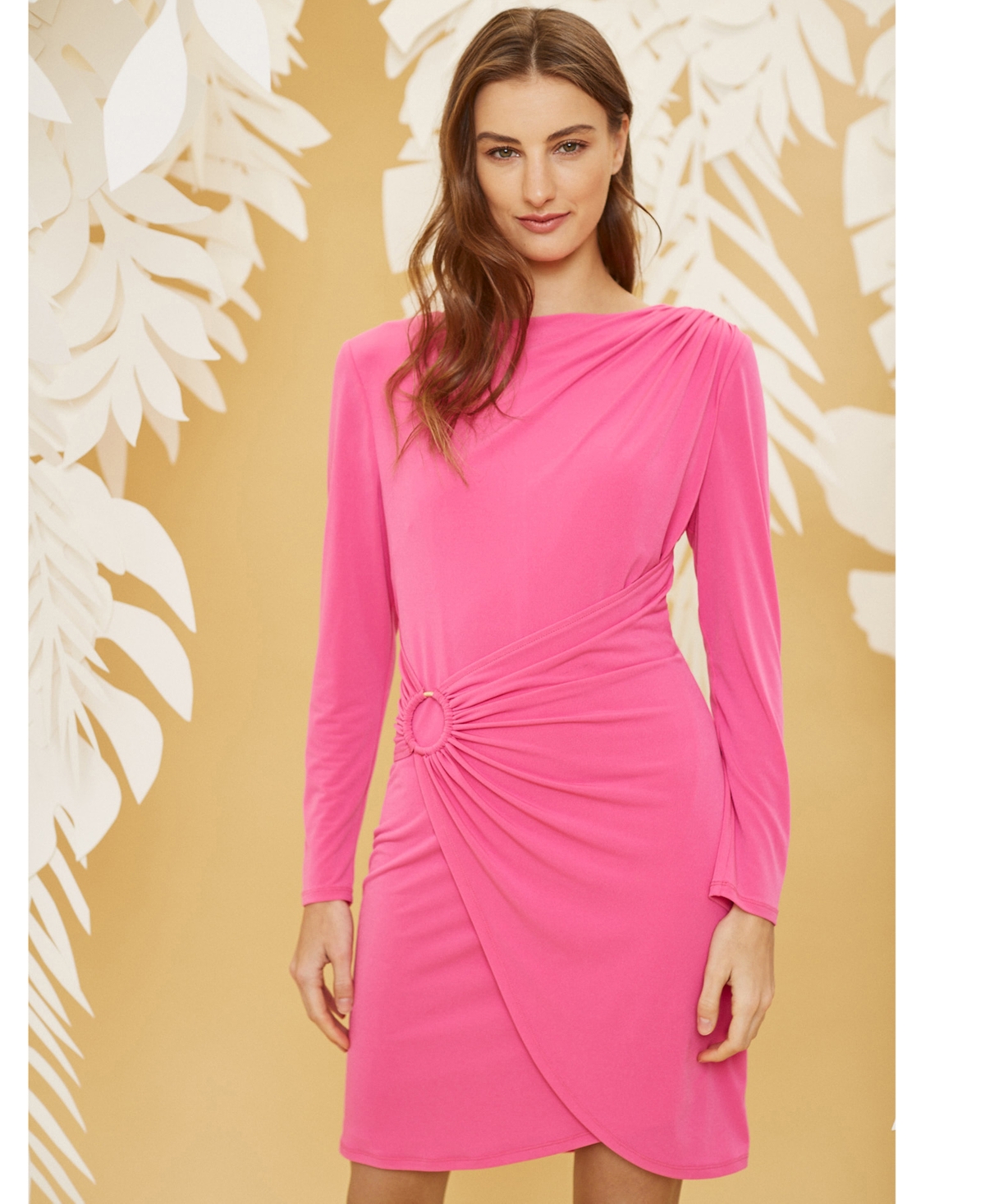 Shop Donna Morgan Women's Asymmetric O-ring Bodycon Dress In Electric Pink