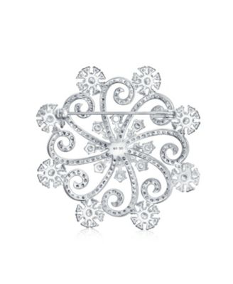 Large Frozen Winter Swirl Holiday Party CZ Cubic Zirconia Scarf Christmas Statement Snowflake Brooch Pin