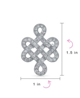 Eternal Celtic Love Knot Work Cubic Zirconia Pave CZ Brooch Pin Rhodium Plated Brass 1.2 Inch