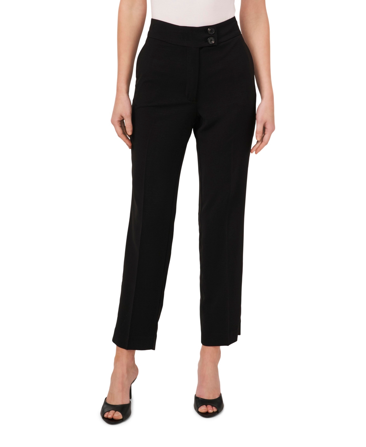 Shop Cece Women's Wear To Work Cropped Pants With Wide Waistband In Rich Black