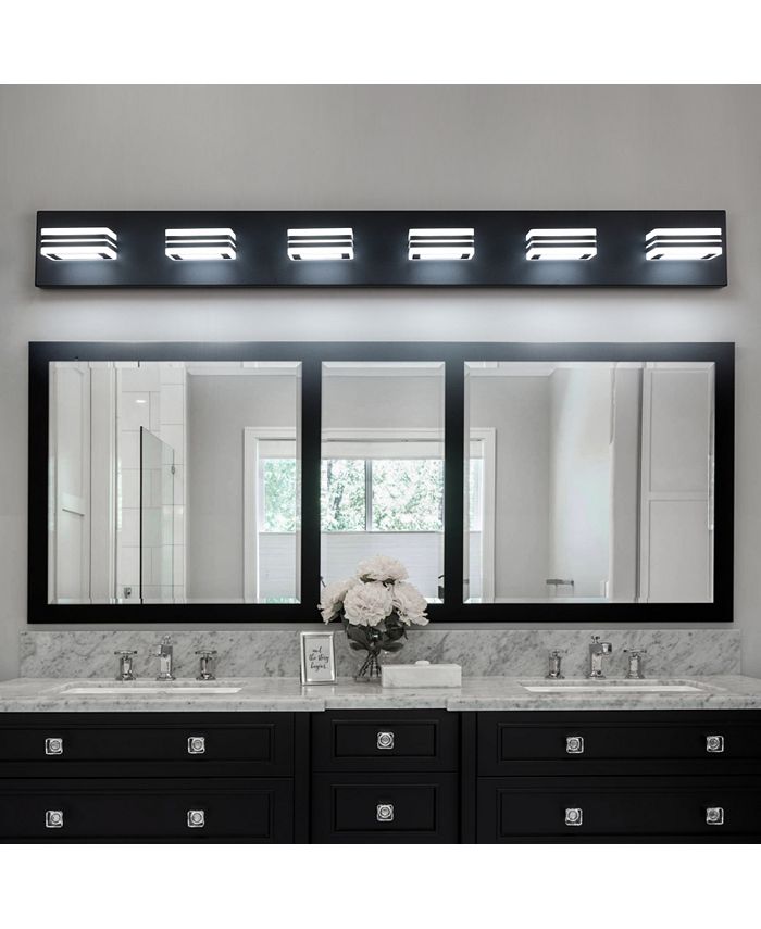 Simplie Fun LED Modern Black Vanity Lights, 6-Lights Acrylic Matte Black Bathroom Vanity Lights ...