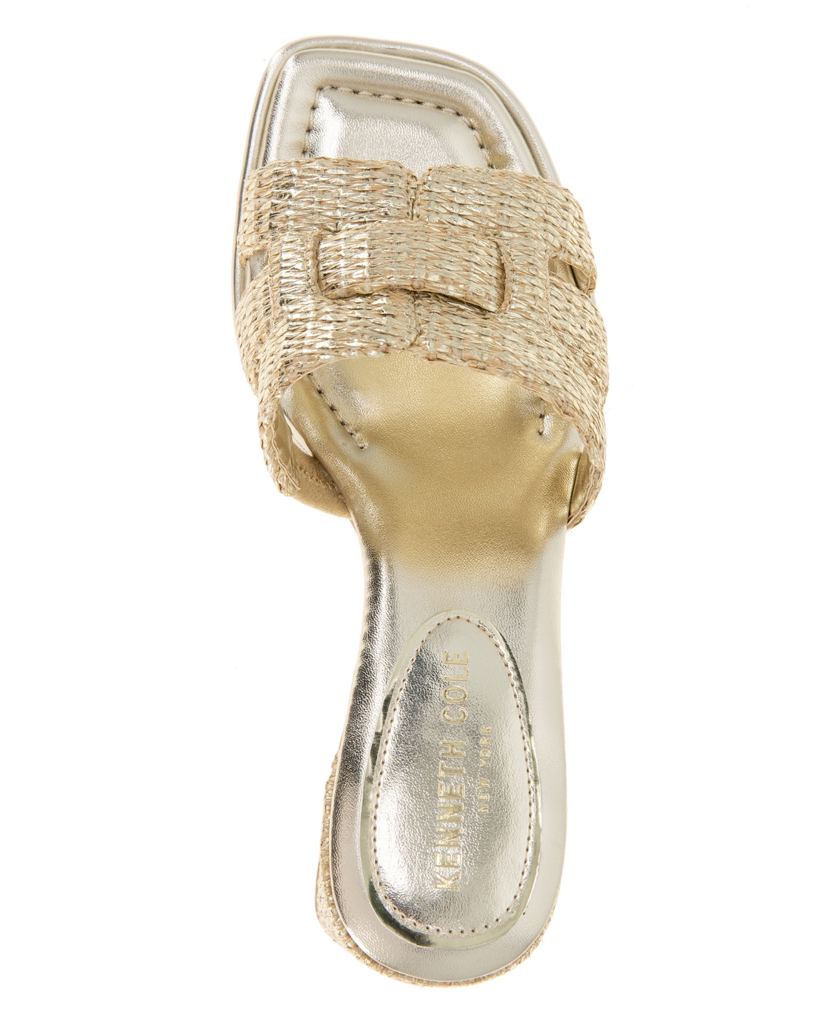 Kenneth Cole New York Women's Harper Woven Strap Slip-On Block Heel Sandals - Platinum- Raffia