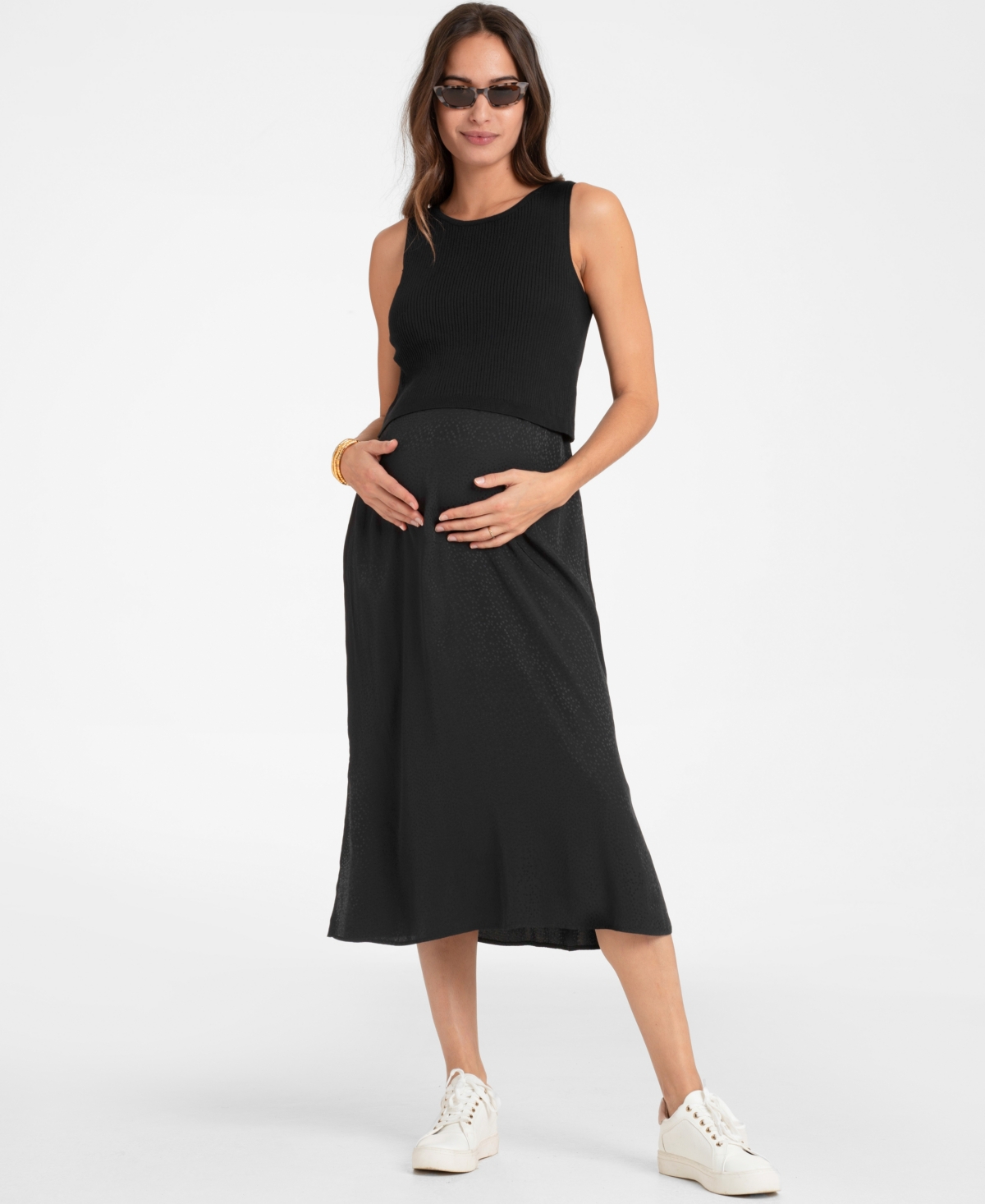 Seraphine Women's 2-in-1 Maternity And Nursing Knit Top Dress In Black