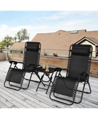 3 Pieces Folding Portable Zero Gravity Reclining Lounge Chairs Table Set