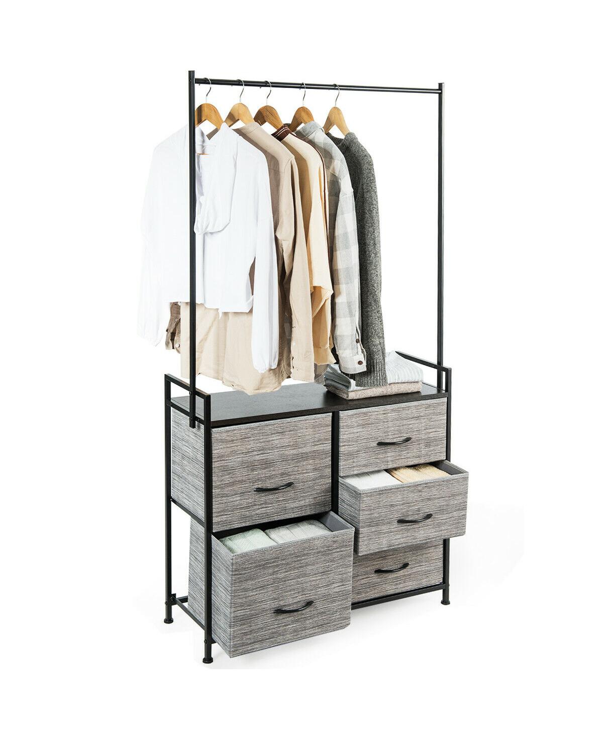 5 Fabric Drawers Dresser with Metal Frame and Wooden Top - Open Miscellaneous