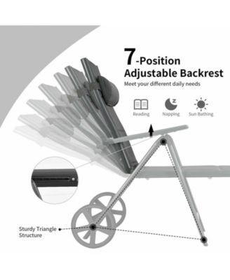 Patio Reclining Chaise Lounge with Adjust Neck Pillow