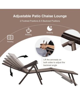 2 Pieces Foldable Chaise Lounge Chair with 2-Position Footrest-Brown