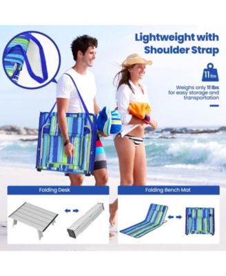 3 Pieces Beach Lounge Chair Mat Set 2 Adjustable Lounge Chairs with Table Stripe