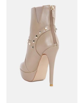 Dejang Metal Stud Embellished Faux Leather Ankle Boot
