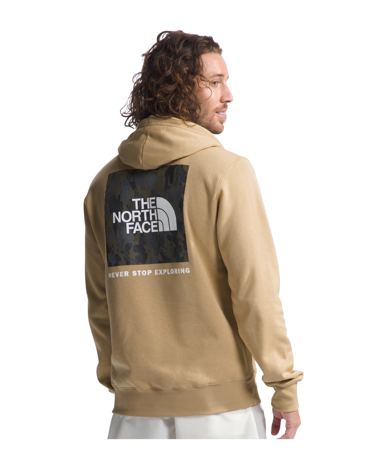 The North Face Men's Box Nse 'never Stop Exploring' Pullover Hoodie In Khaki Stone Generative Camo Print