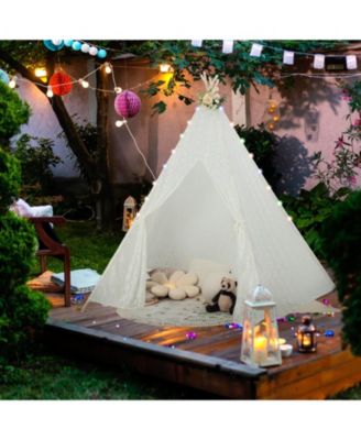Lace Teepee Tent with Colorful Light Strings for Children