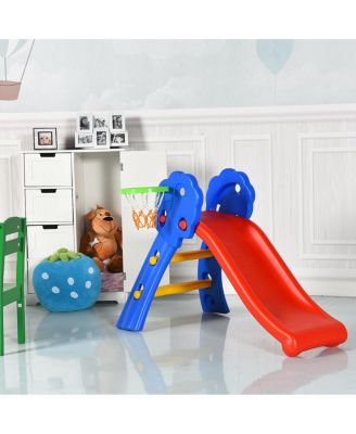 2 Step Indoors Kids Plastic Folding Slide with Basketball Hoop