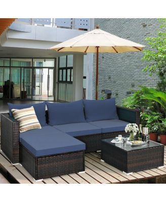 5 Pieces Patio Rattan Sectional Furniture Set with Cushions and Coffee Table