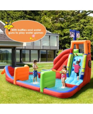 6-in-1 Pirate Ship Waterslide Kid Inflatable Castle with Water Guns and 735W Blower