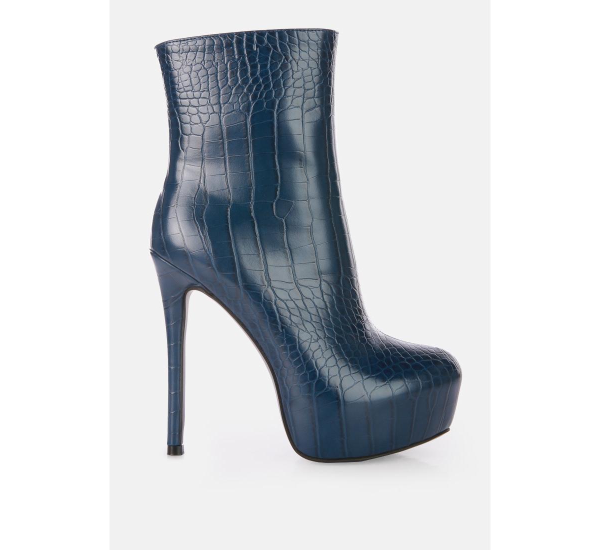 London Rag Orion High Heeled Croc Ankle Boot In Blue
