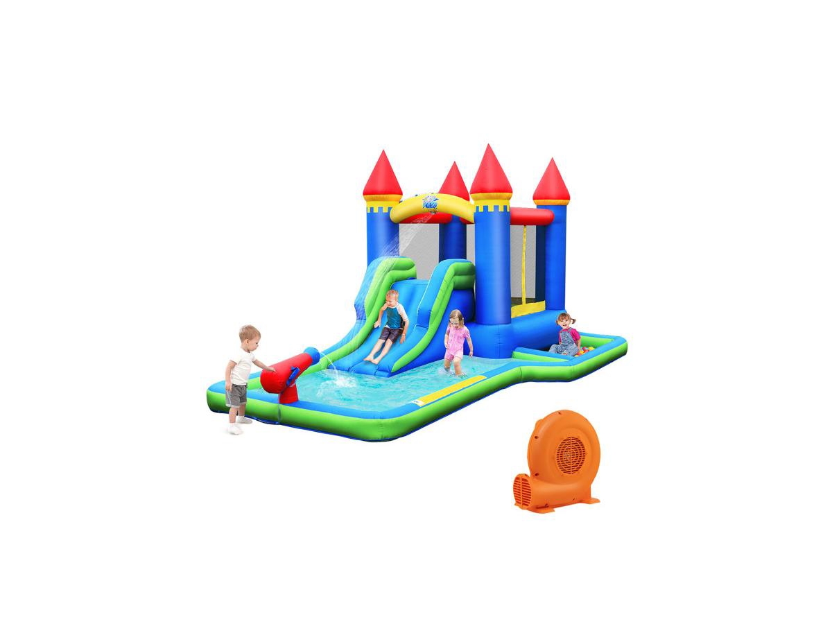 Inflatable Bounce House Castle Water Slide with Climbing Wall and 550W Blower - Open Miscellaneous