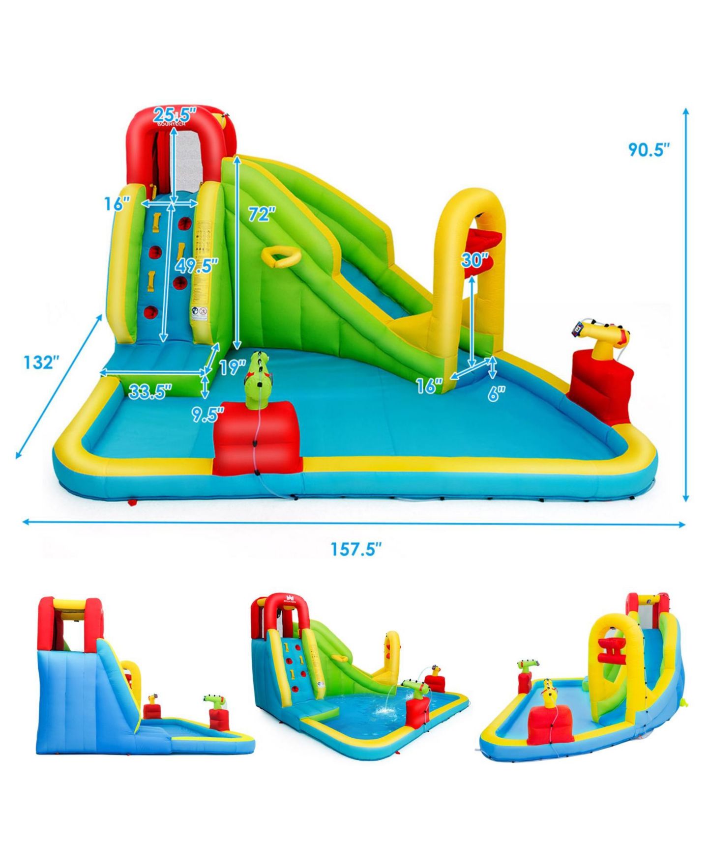 Детская игрушка INOLAIT Inflatable Splash Jump Slide Water Park with Climbing Wall, Splash Pool and Basketball Rim — фото 10
