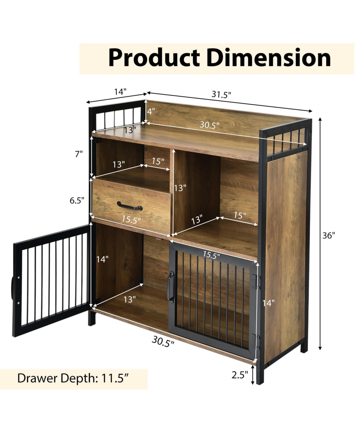 Sugift Buffet Cabinet with Drawer and Wood Storage Shelf for Kitchen