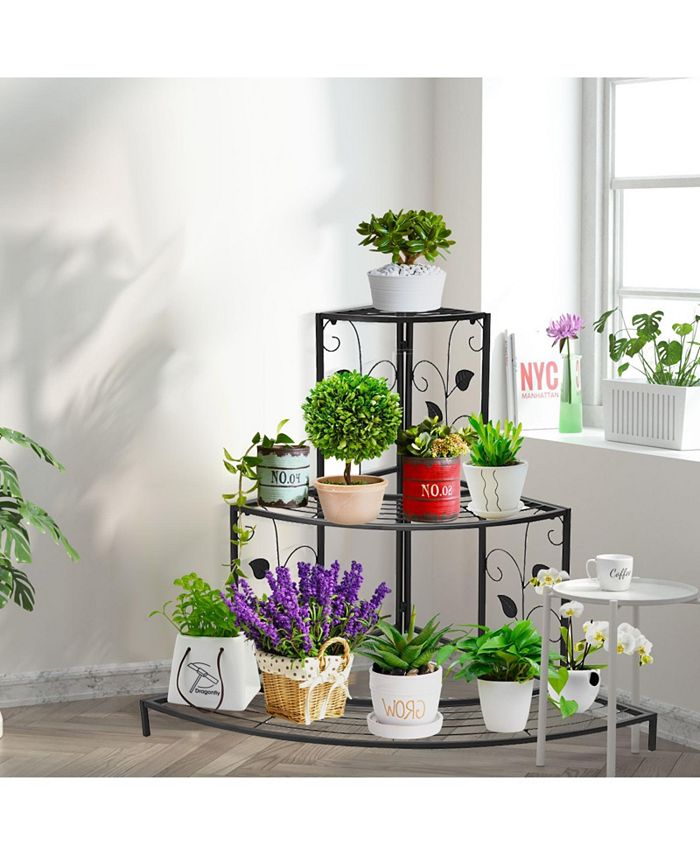 SUGIFT 3 Tier Floral Corner Metal Plant Pot Rack - Macy's