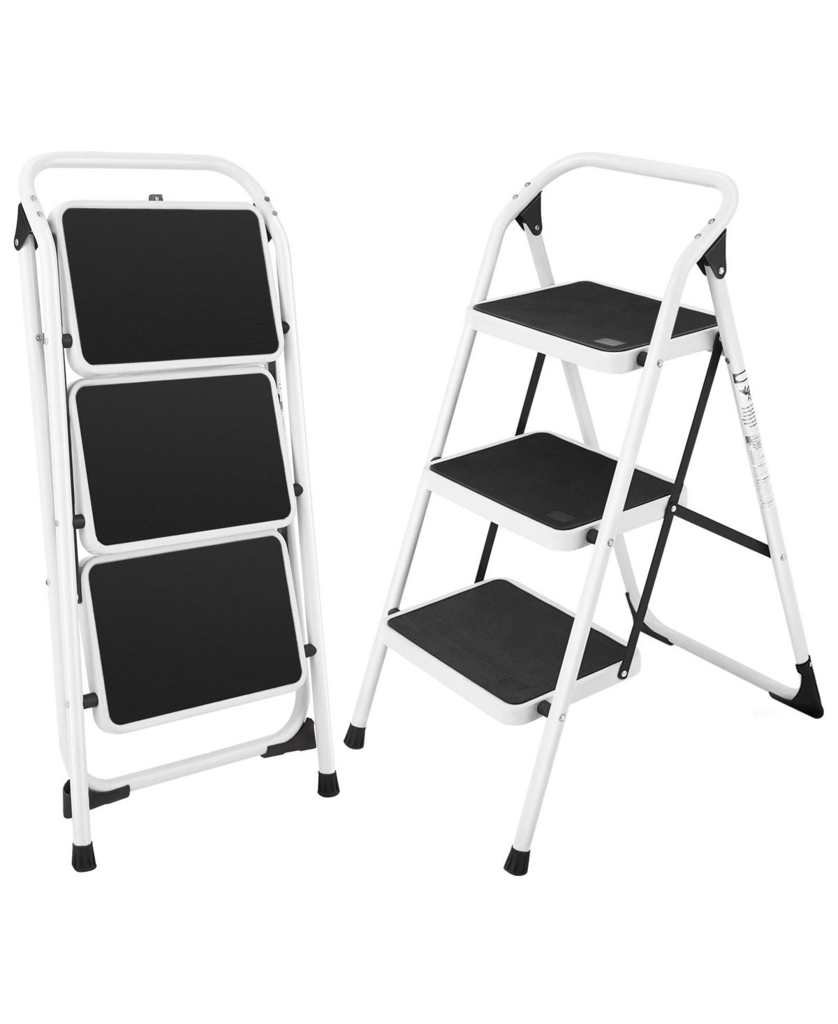 Folding 3-Step Ladder with Handgrip and Anti-Slip Platform - Black