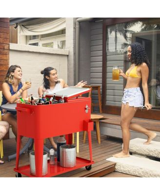 80 Quart Outdoor Patio Rolling Steel Construction Cooler