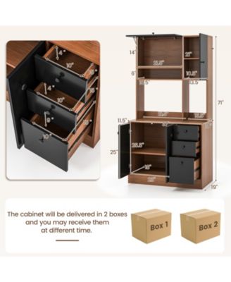 71 Inch Kitchen Pantry with 3 Storage Cabinet and 3 Deep Drawers