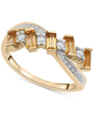 Macy's - Citrine (1/2 ct. t.w.), White Topaz (1/5 ct. t.w.) & Diamond (1/20 ct. t.w.) Crossover Statement Ring in 14k Gold-Plated Sterling Silver