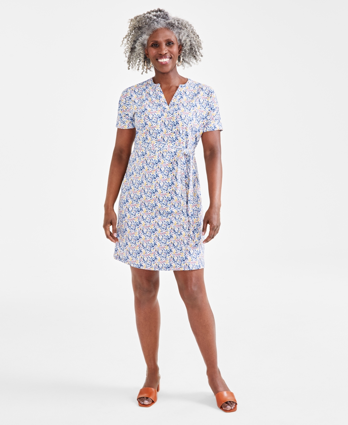Petite Printed Easy Knit, Created for Macy's - Ditsy Blue
