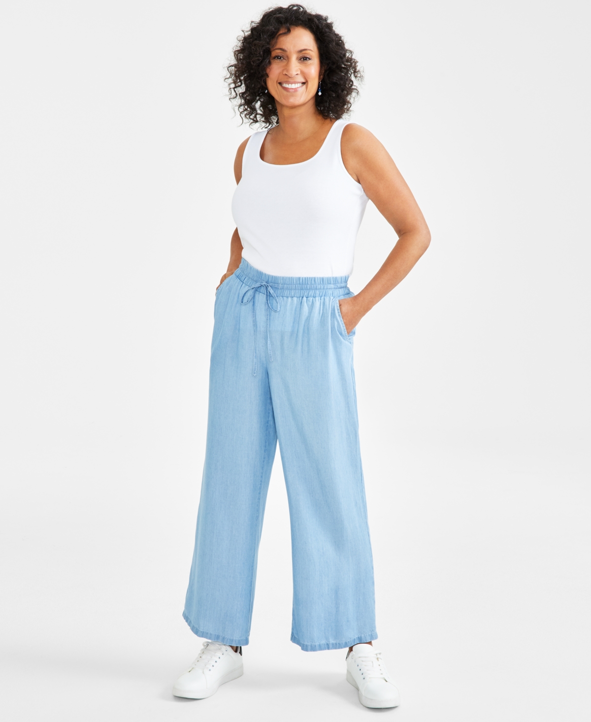 Style & Co Petite Chambray Wide-leg Pants, Created For Macy's In Emma Wash